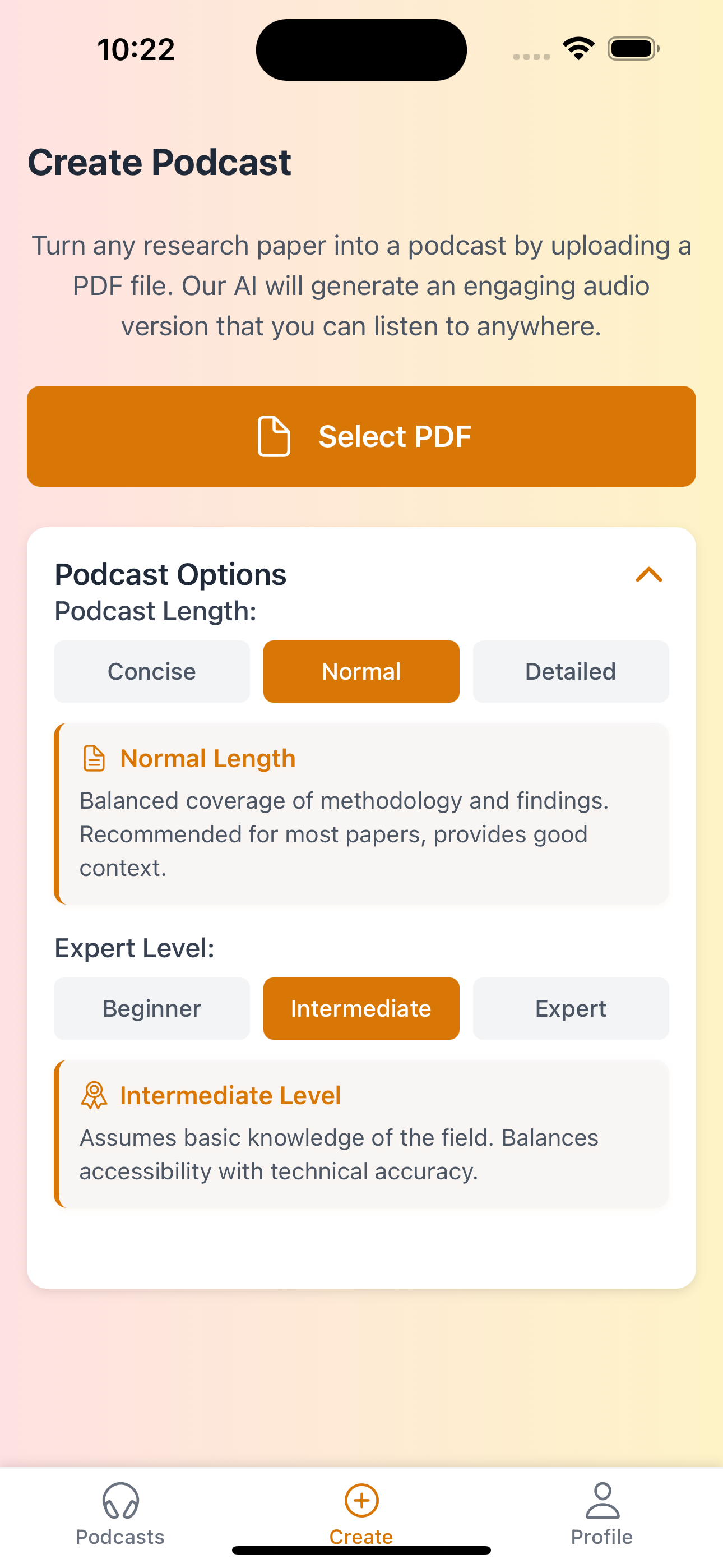 Paper2Pod Listen Screen interface preview